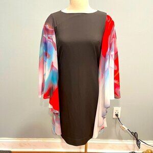 NWT Debbie Shuchat Black Sheet Dress Big Multicolor Sheer Flutter Sleeve 2